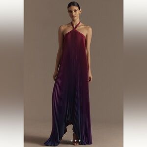 NWT L'IDÉE Déesse Halter Pleated Maxi Dress